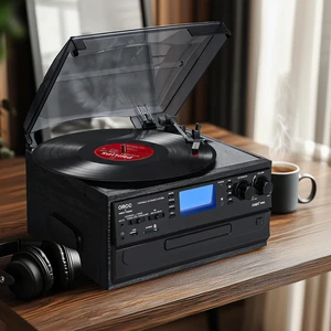 Vinyl Record Player with Speakers, Turntable CD Player Combo 3-Speed, 10-in-1 CD/Cassette Player, Bluetooth, USB/SD Playback, AM/FM Radio, Aux-in, Remote Control Vinyl Record Player with Speakers, Turntable CD Player Combo 3-Speed, 10-in-1 CD/Cassette Player, Bluetooth, USB/SD Playback, AM/FM Radio, Aux-in, Remote Control