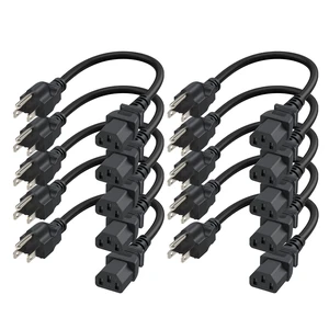 10Pack 1FT 18AWG Power Cord for NEMA 5-15P to IEC320C13 Cable Universal Power Cable, 0.3m, Black 10Pack 1FT 18AWG Power Cord for NEMA 5-15P to IEC320C13 Cable Universal Power Cable, 0.3m, Black