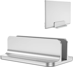 Vertical Laptop Stand Holder, Adjustable Dock for MacBook, Silver Aluminum Stand for MacBook Stand, Fits Chromebook & Gaming Laptops up to 17.3 in, Office Desk Organization, Space-Saving Vertical Laptop Stand Holder, Adjustable Dock for MacBook, Silver Aluminum Stand for MacBook Stand, Fits Chromebook & Gaming Laptops up to 17.3 in, Office Desk Organization, Space-Saving