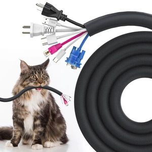 Dog and Cat Cord Protector 10ft - 1inch, Flexible Cable Sleeve for Easy Cord Management, Protects Cables from Pets Chewing, Ideal for USB, Power, Audio and Video Cords - Black Dog and Cat Cord Protector 10ft - 1inch, Flexible Cable Sleeve for Easy Cord Management, Protects Cables from Pets Chewing, Ideal for USB, Power, Audio and Video Cords - Black