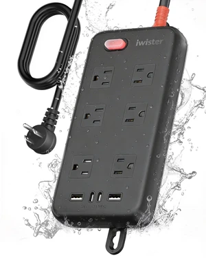 Outdoor Waterproof Power Strip IPX6, 6FT Extension Cord with 6 AC & 4 USB 1625W/13A, 2 USB A & 2 USB C Ports, Anti-Electric Shock, Wall Mountable for Kitchen, Laundry, Workshop and Porch, UL Listed Outdoor Waterproof Power Strip IPX6, 6FT Extension Cord with 6 AC & 4 USB 1625W/13A, 2 USB A & 2 USB C Ports, Anti-Electric Shock, Wall Mountable for Kitchen, Laundry, Workshop and Porch, UL Listed