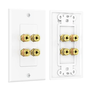 2-Pack Speaker Wire Wall Plate, 4 Posts, White For 2 Speakers, Gold-Plated Binding Posts, Banana Plug Compatible, Low-Voltage Installation 2-Pack Speaker Wire Wall Plate, 4 Posts, White For 2 Speakers, Gold-Plated Binding Posts, Banana Plug Compatible, Low-Voltage Installation