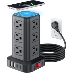 Surge Protector Power Strip 6.5 FT Cord, Power Strip Tower with 4 USB Ports (1USB C), Extension Cord with 12 AC Multiple Outlets, Home Office Supplies Desk Accessories, Dorm Room Essentials Surge Protector Power Strip 6.5 FT Cord, Power Strip Tower with 4 USB Ports (1USB C), Extension Cord with 12 AC Multiple Outlets, Home Office Supplies Desk Accessories, Dorm Room Essentials