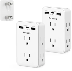 2 to 3 Prong Outlet Adapter with 6 Outlets, 3 USB Ports, 2 Pack Three-sided wall extender for older two-prong outlets in homes, apartments and hotels. Does not provide grounding 2 to 3 Prong Outlet Adapter with 6 Outlets, 3 USB Ports, 2 Pack Three-sided wall extender for older two-prong outlets in homes, apartments and hotels. Does not provide grounding