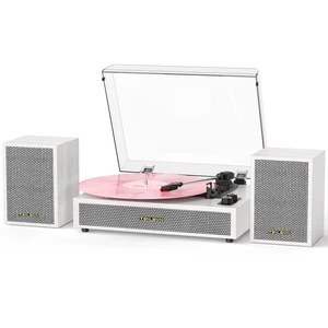 Vinyl Record Player with External Speakers, 3 Speed Vintage Belt Drive Turntable Record Player with Stereo Speakers RCA Audio Out and Aux-in, White Wood Vinyl Record Player with External Speakers, 3 Speed Vintage Belt Drive Turntable Record Player with Stereo Speakers RCA Audio Out and Aux-in, White Wood