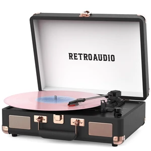 Vinyl Record Player 3 Speed Bluetooth Portable Suitcase Belt-Driven Record Player with 2 Built-in Stereo Speakers Vinyl Vintage Turntable Records Player with RCA Line Out AUX Out (Black&Rose Gold) Vinyl Record Player 3 Speed Bluetooth Portable Suitcase Belt-Driven Record Player with 2 Built-in Stereo Speakers Vinyl Vintage Turntable Records Player with RCA Line Out AUX Out (Black&Rose Gold)