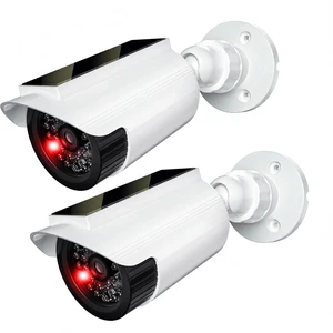 Solar Powered Fake Camera with Red Light, 2 Pack, White (SOLTC-W2) Dummy Cameras for Outside, Wireless Simulated Cam, Realistic Look, Solar Panel, Weatherproof Solar Powered Fake Camera with Red Light, 2 Pack, White (SOLTC-W2) Dummy Cameras for Outside, Wireless Simulated Cam, Realistic Look, Solar Panel, Weatherproof