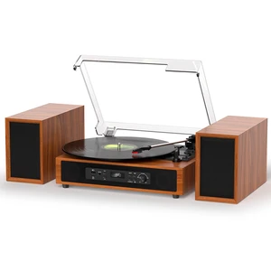 Retro Vinyl Record Player with Built-in & External Speakers, Brown 3-speed belt-drive vintage turntable USB/TF & PC recording, Bluetooth input, auto stop, RCA/AUX for flexible home listening Retro Vinyl Record Player with Built-in & External Speakers, Brown 3-speed belt-drive vintage turntable USB/TF & PC recording, Bluetooth input, auto stop, RCA/AUX for flexible home listening