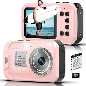 4K Underwater Camera, 64MP 16FT Waterproof Camera, 16GB Card, Pink Floatable Digital Camera, 16X Digital Zoom, Auto Focus, Fill Light, 650mAh Battery, Ideal for Travel, Surfing, Swimming 4K Underwater Camera, 64MP 16FT Waterproof Camera, 16GB Card, Pink Floatable Digital Camera, 16X Digital Zoom, Auto Focus, Fill Light, 650mAh Battery, Ideal for Travel, Surfing, Swimming