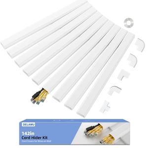 Large 142in Cord Hider for 3-4 Cords, Cord Covers for Wires on Wall, Easier Install Wire Covers for Cords on Wall, Cable Wire Hider, Cable Cover Management Raceway, W1.18 H0.63in, White Large 142in Cord Hider for 3-4 Cords, Cord Covers for Wires on Wall, Easier Install Wire Covers for Cords on Wall, Cable Wire Hider, Cable Cover Management Raceway, W1.18 H0.63in, White