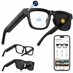 AI Smart Glasses With Camera, Featuring Three Pairs of Lenses, 4K EIS 32MP HD Camera, Real-Time Translation with 169, Object Recognition, AI Assistant, Open-Ear Audio, Bluetooth 5.4, IP65, Black AI Smart Glasses With Camera, Featuring Three Pairs of Lenses, 4K EIS 32MP HD Camera, Real-Time Translation with 169, Object Recognition, AI Assistant, Open-Ear Audio, Bluetooth 5.4, IP65, Black