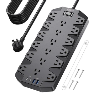 18 AC Power Strip Surge Protector, 15FT, Flat Plug, 1875W/15A Black, 2100J, with 4 USB Ports, Heavy Duty Extension Cord, Wall Mount Holes for Gaming Room, Home, Office, Dorm 18 AC Power Strip Surge Protector, 15FT, Flat Plug, 1875W/15A Black, 2100J, with 4 USB Ports, Heavy Duty Extension Cord, Wall Mount Holes for Gaming Room, Home, Office, Dorm