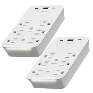 6-Outlet Surge Expander, Surge Protector Up to 1500J, 2-Pack Matte White, 2 Type C & 1 Type A USB Outlet Extender, LED Indicator, UL Listed, Thermoplastic, USB-C 6-Outlet Surge Expander, Surge Protector Up to 1500J, 2-Pack Matte White, 2 Type C & 1 Type A USB Outlet Extender, LED Indicator, UL Listed, Thermoplastic, USB-C