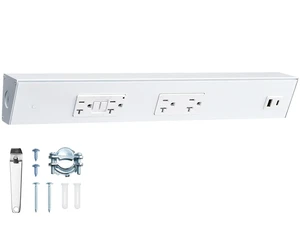 16 in Under Cabinet Hardwired Power Strip with GFCI Outlet 2500W Rating, 20A GFCI + 20A TR Outlet with USB-A & USB-C, Recessed Power Strip with Angled Outlet Design, ETL Listed 16 in Under Cabinet Hardwired Power Strip with GFCI Outlet 2500W Rating, 20A GFCI + 20A TR Outlet with USB-A & USB-C, Recessed Power Strip with Angled Outlet Design, ETL Listed