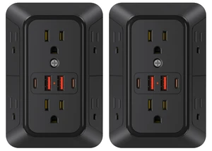 2 Pack 6-Outlet Extender Black, 4 USB Multi Plug Wall Outlet(2 USB C) Multi Plug Wall Outlet,6 Outlet Splitter,3-Sided Power Strip,Wide Space Wall Adapter for Home Office Kitchen Travel 2 Pack 6-Outlet Extender Black, 4 USB Multi Plug Wall Outlet(2 USB C) Multi Plug Wall Outlet,6 Outlet Splitter,3-Sided Power Strip,Wide Space Wall Adapter for Home Office Kitchen Travel
