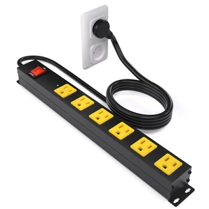Heavy Duty 6 Outlet Metal Long Power Strip, 2700J Surge Protector with 15A Circuit Breaker, 10FT Extension Cord, Wall Mount for Garage, Workshop & Industrial Use, Wide Spaced (10ft) Heavy Duty 6 Outlet Metal Long Power Strip, 2700J Surge Protector with 15A Circuit Breaker, 10FT Extension Cord, Wall Mount for Garage, Workshop & Industrial Use, Wide Spaced (10ft)