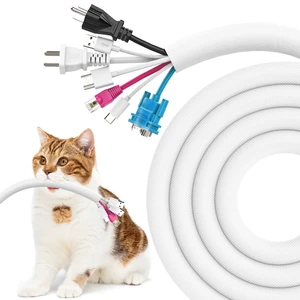 Dog and Cat Cord Protector 10ft - 1inch, Flexible Cable Sleeve for Easy Cord Management, Protects Cables from Pets Chewing, Ideal for USB, Power, Audio and Video Cords - White Dog and Cat Cord Protector 10ft - 1inch, Flexible Cable Sleeve for Easy Cord Management, Protects Cables from Pets Chewing, Ideal for USB, Power, Audio and Video Cords - White