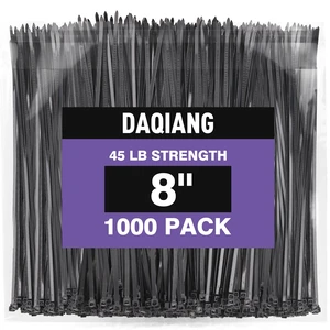 Black 8 Inch Zip Ties (1000 Pack), 45LBS Tensile Strength, UV Resistant Nylon Cable Ties for Indoor & Outdoor Cable Management. Self-Locking Wire Ties Black 8 Inch Zip Ties (1000 Pack), 45LBS Tensile Strength, UV Resistant Nylon Cable Ties for Indoor & Outdoor Cable Management. Self-Locking Wire Ties