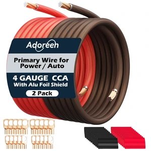 4 Gauge AWG Power/Ground Wire Cable 30 Ft Black+30 Ft Red, High Power Shielded CCA Soft Automotive Welding Battery Wiring Kit,for Car Audio Amp Speaker RV Trailer Marine Solar+ Lugs&Heat Shrink Tubes 4 Gauge AWG Power/Ground Wire Cable 30 Ft Black+30 Ft Red, High Power Shielded CCA Soft Automotive Welding Battery Wiring Kit,for Car Audio Amp Speaker RV Trailer Marine Solar+ Lugs&Heat Shrink Tubes
