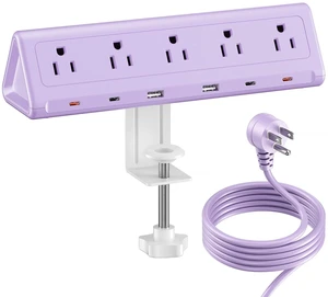 Purple Desk Clamp Power Strip with 6.5 FT Extension Cord, PD 40W USB-C Fast Charging Ports, 5 AC Outlets 4 USB-C 2 USB-A, Fits 2.1 inch Table Edges Purple Desk Clamp Power Strip with 6.5 FT Extension Cord, PD 40W USB-C Fast Charging Ports, 5 AC Outlets 4 USB-C 2 USB-A, Fits 2.1 inch Table Edges