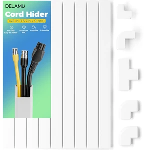Cord Hider Cover, 142in TV Cable Concealer Kit for Wall Mounted TV with Management 2-3 Wires, Paintable Cable Cover for Floor, Easy Install, W 0.94 H 0.47in, White Cord Hider Cover, 142in TV Cable Concealer Kit for Wall Mounted TV with Management 2-3 Wires, Paintable Cable Cover for Floor, Easy Install, W 0.94 H 0.47in, White