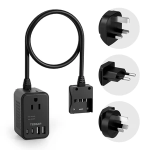 220 to 110 Voltage Converter, Black US to Europe, 4 USB Ports (2 USB C), 2 AC Outlets, EU/UK/AU Plug, Step Down Transformer 220 to 110 Voltage Converter, Black US to Europe, 4 USB Ports (2 USB C), 2 AC Outlets, EU/UK/AU Plug, Step Down Transformer