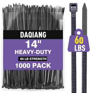 1000-Pack Heavy Duty 14-Inch Black Zip Ties 60 lb Tensile Strength, UV Resistant & Self-Locking Nylon Cable Ties for 1000-Pack Heavy Duty 14-Inch Black Zip Ties 60 lb Tensile Strength, UV Resistant & Self-Locking Nylon Cable Ties for