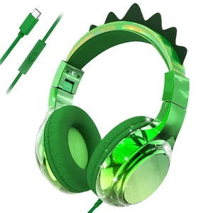 USB C Kids Dinosaur Wired Headphones with Mic, 85/94dB Volume Limit Kids headphones with cord, foldable on-ear fit, tangle-free, sharing port for school, Chromebook, tablet, travel, boys girls USB C Kids Dinosaur Wired Headphones with Mic, 85/94dB Volume Limit Kids headphones with cord, foldable on-ear fit, tangle-free, sharing port for school, Chromebook, tablet, travel, boys girls