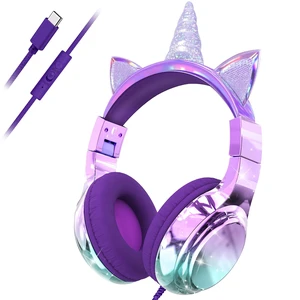 USB C Kids Unicorn Wired Headphones with Mic, 85/94dB Volume Limit Kids headphones with cord, foldable on-ear fit, tangle-free, sharing port for school, Chromebook, tablet, travel, boys girls USB C Kids Unicorn Wired Headphones with Mic, 85/94dB Volume Limit Kids headphones with cord, foldable on-ear fit, tangle-free, sharing port for school, Chromebook, tablet, travel, boys girls