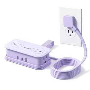 Travel Power Strip, Extension Cord with Multiple Outlets, 6.5FT Wrapped Extension Flat Plug Power Strip with 4 AC Outlets for Travel, Hotel, Cruise Approved, No Surge Protection, Purple Travel Power Strip, Extension Cord with Multiple Outlets, 6.5FT Wrapped Extension Flat Plug Power Strip with 4 AC Outlets for Travel, Hotel, Cruise Approved, No Surge Protection, Purple