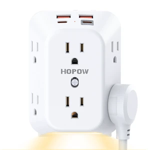 Outlet Extender, PD30W, 1050J, 6AC&2A2C, ETL, Outlet with Night Light Wall Charger with USB Ports, 1.9in spacing, auto nightlight, surge protector, wall outlet extender for Home Office, White Outlet Extender, PD30W, 1050J, 6AC&2A2C, ETL, Outlet with Night Light Wall Charger with USB Ports, 1.9in spacing, auto nightlight, surge protector, wall outlet extender for Home Office, White