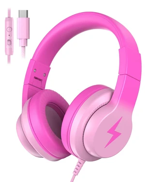 USB C Kids Headphones with Mic for School Travel Boys,Girls 85/94dB Volume Limited,Foldable Wired Over-Ear Fit, Adjustable, Corded Headphones for Toddler, iPad, Tablets, Gradient Pink USB C Kids Headphones with Mic for School Travel Boys,Girls 85/94dB Volume Limited,Foldable Wired Over-Ear Fit, Adjustable, Corded Headphones for Toddler, iPad, Tablets, Gradient Pink