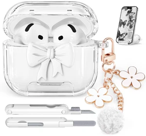 for AirPods 5/4 Case Cover (2026-2024)-Clear White with Bow Safety Lock,As Phone Stand,Come with Floral Key Chain & Clean Pen,Support Wireless,Two-Piece Design for Women Girly for AirPods 5/4 Case Cover (2026-2024)-Clear White with Bow Safety Lock,As Phone Stand,Come with Floral Key Chain & Clean Pen,Support Wireless,Two-Piece Design for Women Girly