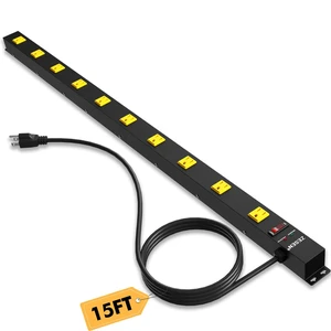 10 Outlet Long Power Strip Wide Spaced Metal Power Strip with 15FT Cord Heavy Duty Industrial Power Strip for Work Bench Garage Shop, Overload 2100J Protection Switch, ETL Listed (15A/1875W) Black 10 Outlet Long Power Strip Wide Spaced Metal Power Strip with 15FT Cord Heavy Duty Industrial Power Strip for Work Bench Garage Shop, Overload 2100J Protection Switch, ETL Listed (15A/1875W) Black