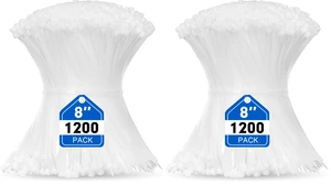 Zip Ties, 1200pcs Cable Zip Ties 8 Inch, Heavy Duty White Plastic Wire Ties with 50lb Tensile Strength, Self-Locking Nylon Cable Ties, Wire Management for Indoor and Outdoor (Pack of 2) Zip Ties, 1200pcs Cable Zip Ties 8 Inch, Heavy Duty White Plastic Wire Ties with 50lb Tensile Strength, Self-Locking Nylon Cable Ties, Wire Management for Indoor and Outdoor (Pack of 2)