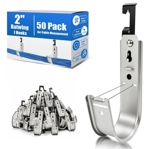 2" Galvanized Steel Batwing J Hooks with Retainer Clips 50 Pack Cable Supports for Ceiling Wire and Threaded Rod, CAT6, CAT5, Coax and Fiber Optic 2" Galvanized Steel Batwing J Hooks with Retainer Clips 50 Pack Cable Supports for Ceiling Wire and Threaded Rod, CAT6, CAT5, Coax and Fiber Optic