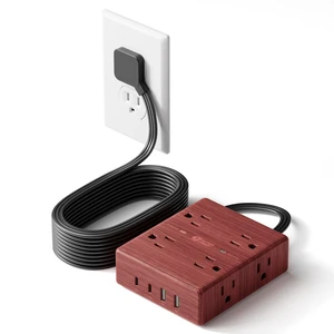 Brown Extension Cord 10Ft, Flat Plug Power Strip Surge Protector Outlet Extender with 8 Outlet 4 USB(2 USB C), Decorative Wood Charging Station for Home Office Desk Accessories, Walnut Wood Brown Extension Cord 10Ft, Flat Plug Power Strip Surge Protector Outlet Extender with 8 Outlet 4 USB(2 USB C), Decorative Wood Charging Station for Home Office Desk Accessories, Walnut Wood