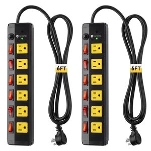 2Pcs Heavy Duty Surge Protector,6 Outlets Individual Switches,6FT/15A Surge Protector with 1200J,Flat Plug Design,Wall Mountable Metal Power Strip for Appliance,Workshop,Garage-14AWG/1875W 2Pcs Heavy Duty Surge Protector,6 Outlets Individual Switches,6FT/15A Surge Protector with 1200J,Flat Plug Design,Wall Mountable Metal Power Strip for Appliance,Workshop,Garage-14AWG/1875W
