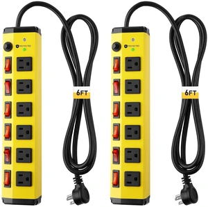 2Pack Heavy Duty Power Strip Surge Protector,Individual Switches,6FT 6 Outlet Surge Protector with 1200J,Flat Plug Design,Wall Mountable Metal Power Strip for Appliance,Workshop,Garage,1875W/ETL 2Pack Heavy Duty Power Strip Surge Protector,Individual Switches,6FT 6 Outlet Surge Protector with 1200J,Flat Plug Design,Wall Mountable Metal Power Strip for Appliance,Workshop,Garage,1875W/ETL