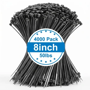 Zip Ties 8 Inch - 4000 Pcs Black Zip Ties 50lbs Tensile Strength Self-Locking Cable Ties, UV Resistant Flame Retardant, Nylon Zipties for Indoor and Outdoor Cable Management Zip Ties 8 Inch - 4000 Pcs Black Zip Ties 50lbs Tensile Strength Self-Locking Cable Ties, UV Resistant Flame Retardant, Nylon Zipties for Indoor and Outdoor Cable Management