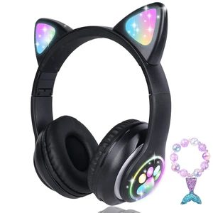 Cat Ear Kids Headphones Bluetooth, LED Light up Wireless/Wired Mode Over Ear Headphones with Build in Microphone for School/Travel (Black) Cat Ear Kids Headphones Bluetooth, LED Light up Wireless/Wired Mode Over Ear Headphones with Build in Microphone for School/Travel (Black)
