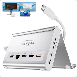11-in-2 USB C Docking Station Dual Monitor 4K@60Hz for for M5/M4/M3 Pro/Max MacBook Docking Station with 2 HDMI, Vertical Stand Dock, PD, Ethernet, SD/TF, 10Gbps USB A/C, USB 2.0, Audio- Silver 11-in-2 USB C Docking Station Dual Monitor 4K@60Hz for for M5/M4/M3 Pro/Max MacBook Docking Station with 2 HDMI, Vertical Stand Dock, PD, Ethernet, SD/TF, 10Gbps USB A/C, USB 2.0, Audio- Silver