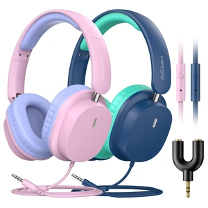 Kids Wired Headphones for School, 2-Pack with Sharing Splitter HD Mic Stereo sound, Over-ear fit, Foldable design, Tangle-free 3.5 mm cable, Ideal for tablets, laptops and computers Kids Wired Headphones for School, 2-Pack with Sharing Splitter HD Mic Stereo sound, Over-ear fit, Foldable design, Tangle-free 3.5 mm cable, Ideal for tablets, laptops and computers
