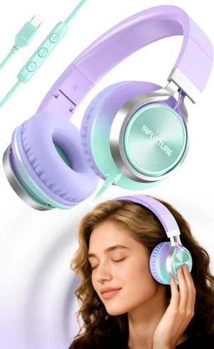 USB C Headphones Wired with Mic & Volume Control, Tangle-Free, Type C Over-Ear Headphones, Lightweight/Foldable Kids Headphones Wired Headphones USB C for iPad/Sports/School/Travel/iPhone 17/16/15 USB C Headphones Wired with Mic & Volume Control, Tangle-Free, Type C Over-Ear Headphones, Lightweight/Foldable Kids Headphones Wired Headphones USB C for iPad/Sports/School/Travel/iPhone 17/16/15