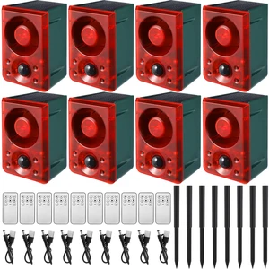 8 Pcs Solar Outdoor Motion Sensor Alarm with Stake Gunshot Sound Dog Barking, 3 Modes Support Recording & Adjustable Volume USB Charging 129 dB Loud Noise Maker for Animal Deterrent, Red 8 Pcs Solar Outdoor Motion Sensor Alarm with Stake Gunshot Sound Dog Barking, 3 Modes Support Recording & Adjustable Volume USB Charging 129 dB Loud Noise Maker for Animal Deterrent, Red