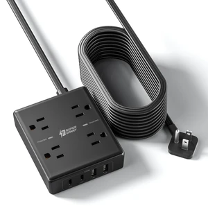 10 Ft Long Extension Cord Flat Plug Power Strip Surge Protector 4 Outlets & 4 USB (2 USB-C) Charging Station for Home Office, College Dorm Room Essentials, Travel, Black 10 Ft Long Extension Cord Flat Plug Power Strip Surge Protector 4 Outlets & 4 USB (2 USB-C) Charging Station for Home Office, College Dorm Room Essentials, Travel, Black