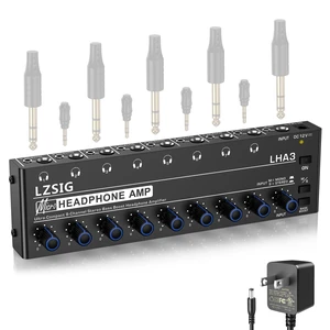 Headphone Amplifier with Bass Boost, 8 Channel, 1IN 8 OUT, 12V Metal Stereo Audio Amplifier, Mini Earphone Splitter with Power Adapter, 1/4" & 1/8" TRS Headphones Output & TRS Audio Input Headphone Amplifier with Bass Boost, 8 Channel, 1IN 8 OUT, 12V Metal Stereo Audio Amplifier, Mini Earphone Splitter with Power Adapter, 1/4" & 1/8" TRS Headphones Output & TRS Audio Input