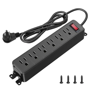 6 Outlet Small Power Strip, Black, Mountable, 10 ft Cord Wall Mount, Overload Protection Switch, 16AWG Flat Plug Extension Cord, for Home, Office, School, ETL Listed 6 Outlet Small Power Strip, Black, Mountable, 10 ft Cord Wall Mount, Overload Protection Switch, 16AWG Flat Plug Extension Cord, for Home, Office, School, ETL Listed