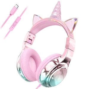 USB C Kids Unicorn Wired Headphones with Mic, 85/94dB Volume Limit Kids headphones with cord, foldable on-ear fit, tangle-free, sharing port for school, Chromebook, tablet, travel, boys girls USB C Kids Unicorn Wired Headphones with Mic, 85/94dB Volume Limit Kids headphones with cord, foldable on-ear fit, tangle-free, sharing port for school, Chromebook, tablet, travel, boys girls