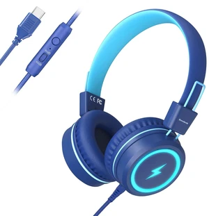 Kids Headphones with LED Lights, USB Type C Headphones for School 85/94dB Volume Limit, On Ear Headphones with Microphone, Wired Foldable, Stereo Sound, for iPad/Tablet/Travel/Gift, Blue Kids Headphones with LED Lights, USB Type C Headphones for School 85/94dB Volume Limit, On Ear Headphones with Microphone, Wired Foldable, Stereo Sound, for iPad/Tablet/Travel/Gift, Blue